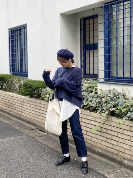 「ベレー帽推奨委員会」｜「アイテム（スウェット）」を使った、りんさん（レディース・161cm）の秋コーディネート