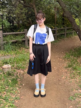 「MIRROR STOKE（ミラーストーク）の≪WEB限定≫【新色追加】MS LOGO TSHIRT/ミラーストークロゴティーシャツ（Tシャツ/カットソー、ホワイト系）」を使った、りんさん（レディース・161cm）の春コーディネート