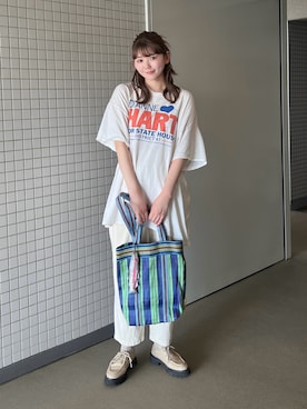 「アイテム（モカシン/デッキシューズ）」を使った、りんさん（レディース・161cm）の夏コーディネート