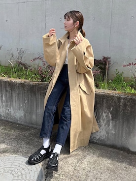 「サンダルに靴下」｜「アイテム（トレンチコート）」を使った、りんさん（レディース・161cm）の春コーディネート