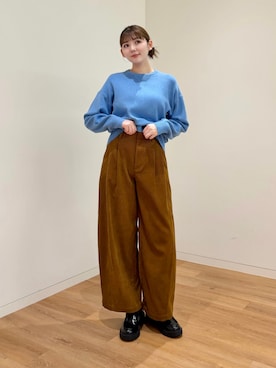 「UNIQLO（ユニクロ）のアイテム（トップス、ブルー系）」を使った、りんさん（レディース・161cm）の秋コーディネート