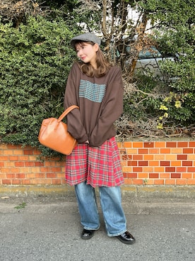 「アイテム（ハンチング/ベレー帽）」を使った、りんさん（レディース・161cm）の秋コーディネート