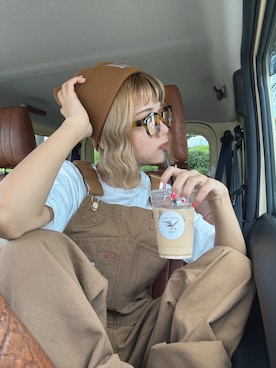 「アイテム（オールインワン・サロペット、ブラウン系）」を使った、Miyuさん（レディース・162cm）の夏コーディネート