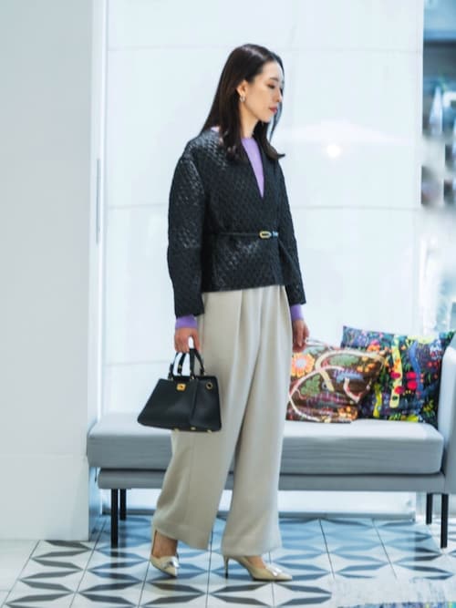 ラメマトラッセ バックペプラムジャケット（ノーカラージャケット