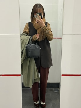 「BEAMS BOY（ビームスボーイ）のBEAMS BOY / ボーイ ジャカード チェック タートルネック カットソー（Tシャツ/カットソー）」を使った、imsaki12さん（レディース・162cm）の冬コーディネート