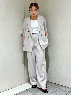 「アイテム（セットアップ、ベージュ系）」を使った、SAYAさん（レディース・154cm）の夏コーディネート