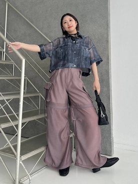 「HARE（ハレ）の2WAYZIPカーゴパンツ(HARE)（その他パンツ、ピンク系）」を使った、hare_usamiさん（レディース・158cm）の春コーディネート