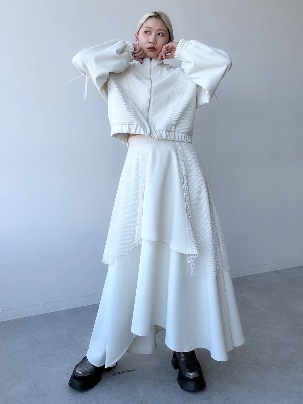 HARE メッシュレイヤー スタンドブルゾン　ブラック メッシュレイヤースタンドブルゾン(HARE)を使った人気