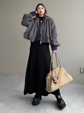 「アイテム（ブルゾン、グレー系）」を使った、hare_usamiさん（レディース・158cm）の秋コーディネート