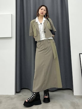 「HARE（ハレ）のサイドベルトメッシュレースアップブーサン(HARE)（サンダル、ブラック系）」を使った、hare_usamiさん（レディース・158cm）の春コーディネート