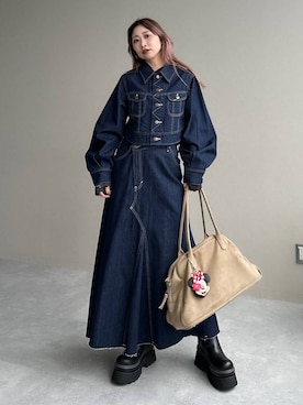 「アイテム（デニムジャケット）」を使った、hare_usamiさん（レディース・158cm・30代）の秋コーディネート