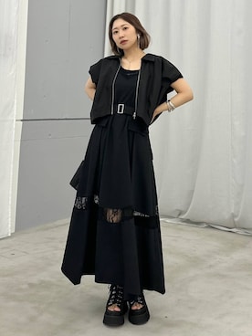 「HARE（ハレ）のサイドベルトメッシュレースアップブーサン(HARE)（サンダル、ブラック系）」を使った、hare_usamiさん（レディース・158cm）の春コーディネート