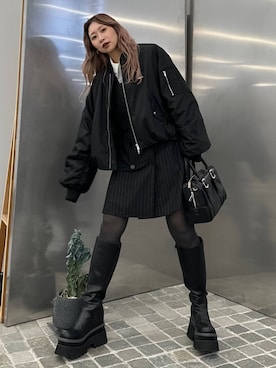 「きれいめ」｜「アイテム（MA-1）」を使った、hare_usamiさん（レディース・158cm）の冬コーディネート