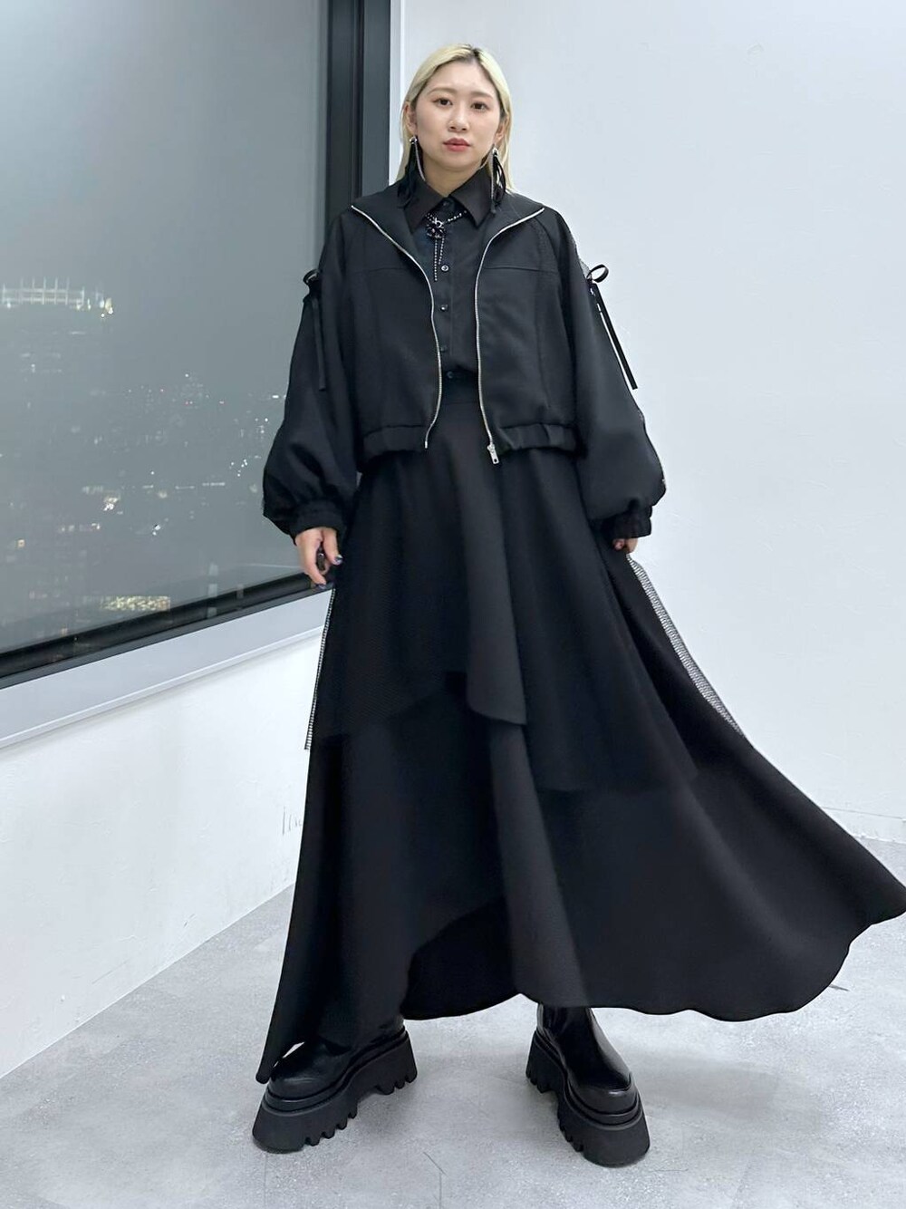 HARE メッシュレイヤー スタンドブルゾン　ブラック メッシュレイヤースタンドブルゾン(HARE)を使った人気