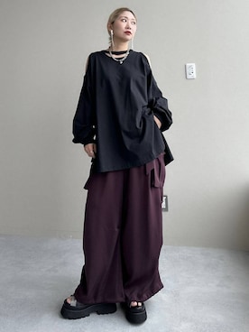 「HARE（ハレ）のデザインレースアップブーサン(HARE)（サンダル）」を使った、hare_usamiさん（レディース・158cm・30代）の夏コーディネート