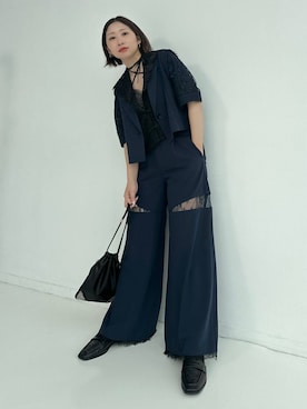 「HARE（ハレ）のレースキリカエジャケット(HARE)（テーラードジャケット、ブルー系）」を使った、hare_usamiさん（レディース・158cm）の春コーディネート