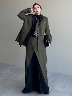 「アイテム（テーラードジャケット、グリーン系）」を使った、hare_usamiさん（レディース・158cm）の冬コーディネート