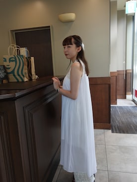 「アイテム（ヘアアクセサリー）」を使った、勝田里奈さん（レディース・161cm・20代）の夏コーディネート