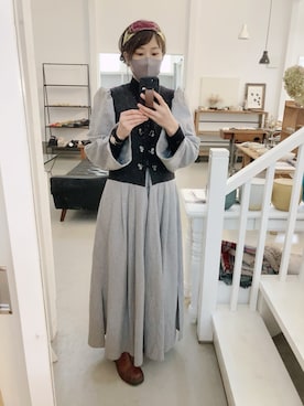 「VINTAGE（ヴィンテージ）のアイテム（ワンピース、グレー系）」を使った、こゆきさん（レディース・160cm）の秋コーディネート