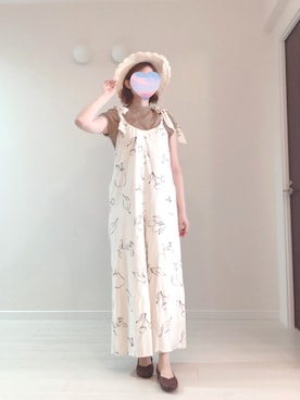 「アイテム（オールインワン・サロペット、ホワイト系）」を使った、mitsuさん（レディース・165cm）の春コーディネート