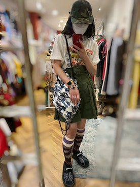 「古着好きな人と繋がりたい」｜「アイテム（スリッポン）」を使った、aymさん（レディース・158cm）の夏コーディネート