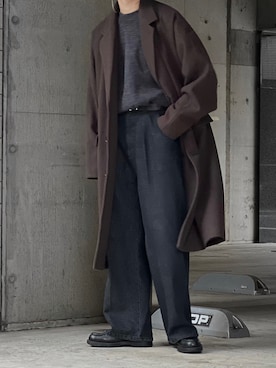 「RUUBON（ルーボン）のアイテム（チェスターコート）」を使った、HeHOさん（メンズ・173cm）の冬コーディネート