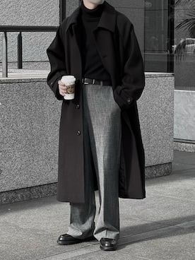 「アイテム（ステンカラーコート）」を使った、HeHOさん（メンズ・173cm）の冬コーディネート