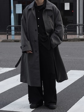 「CALLNE（カルネ）のアイテム（ステンカラーコート）」を使った、HeHOさん（メンズ・173cm）の秋コーディネート