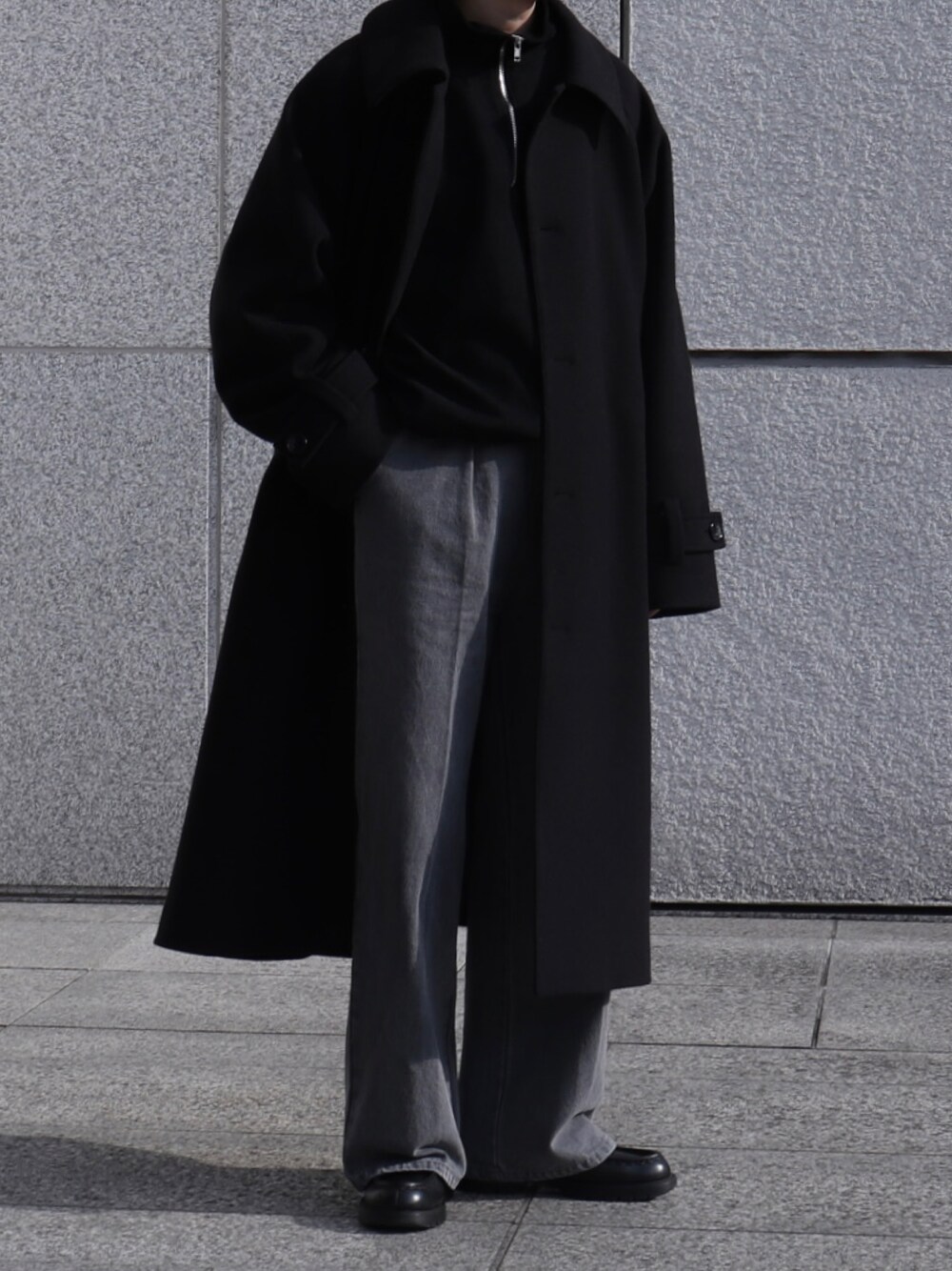 値下げします！【CLEL】ブラックステンカラーコート CLEL ステンカラーコート コート 「CLEL」Tech Melton Loose