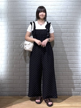 「LOWRYS FARM（ローリーズファーム）の２ＰタンクレイヤードＳＳ 1048915（Tシャツ/カットソー、ホワイト系）」を使った、まなみんさん（レディース・164cm）の夏コーディネート