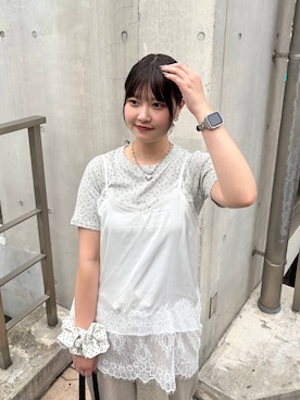 「LOWRYS FARM（ローリーズファーム）のイージーバギーデニム　601067（デニムパンツ、ベージュ系）」を使った、まなみんさん（レディース・164cm）の夏コーディネート
