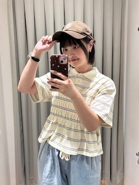 「LOWRYS FARM（ローリーズファーム）のイージーバギーデニム　601067（デニムパンツ、ブルー系）」を使った、まなみんさん（レディース・164cm）の夏コーディネート