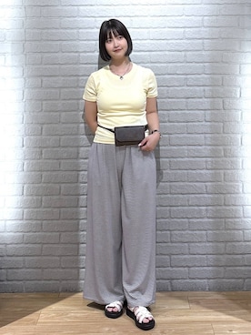 「LOWRYS FARM（ローリーズファーム）の２ＰタンクレイヤードＳＳ 1048915（Tシャツ/カットソー、イエロー系）」を使った、まなみんさん（レディース・164cm）の夏コーディネート
