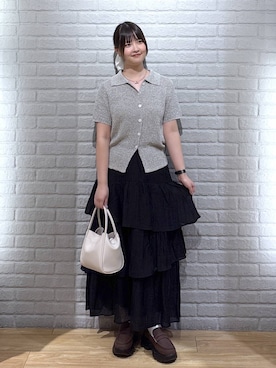 「LOWRYS FARM（ローリーズファーム）のポーチツキ２ＰＢＡＧ／Ｍ　578359（ショルダーバッグ、ホワイト系）」を使った、まなみんさん（レディース・164cm）の春コーディネート