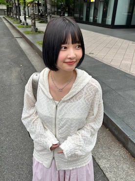 「JEANASIS（ジーナシス）のレースシアーZIPパーカーブルゾン/661793（パーカー、ホワイト系）」を使った、まなみんさん（レディース・164cm）の春コーディネート