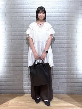 「LOWRYS FARM（ローリーズファーム）のニットパンプス 635642（パンプス、ブラック系）」を使った、まなみんさん（レディース・164cm）の夏コーディネート