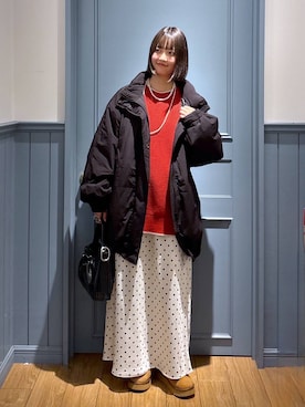 「LOWRYS FARM（ローリーズファーム）のパールタレンネックレス　249411（ネックレス）」を使った、まなみんさん（レディース・164cm）の秋コーディネート