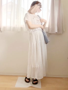 「GU（ジーユー）のアイテム（サンダル、ブラック系）」を使った、soraさん（レディース・160cm）の夏コーディネート