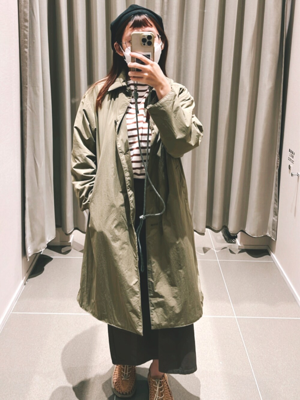 「無印良品のアイテム（チェスターコート、グリーン系）」を使った、Hsuanさん（レディース・157cm）の春コーディネートの1枚目の写真