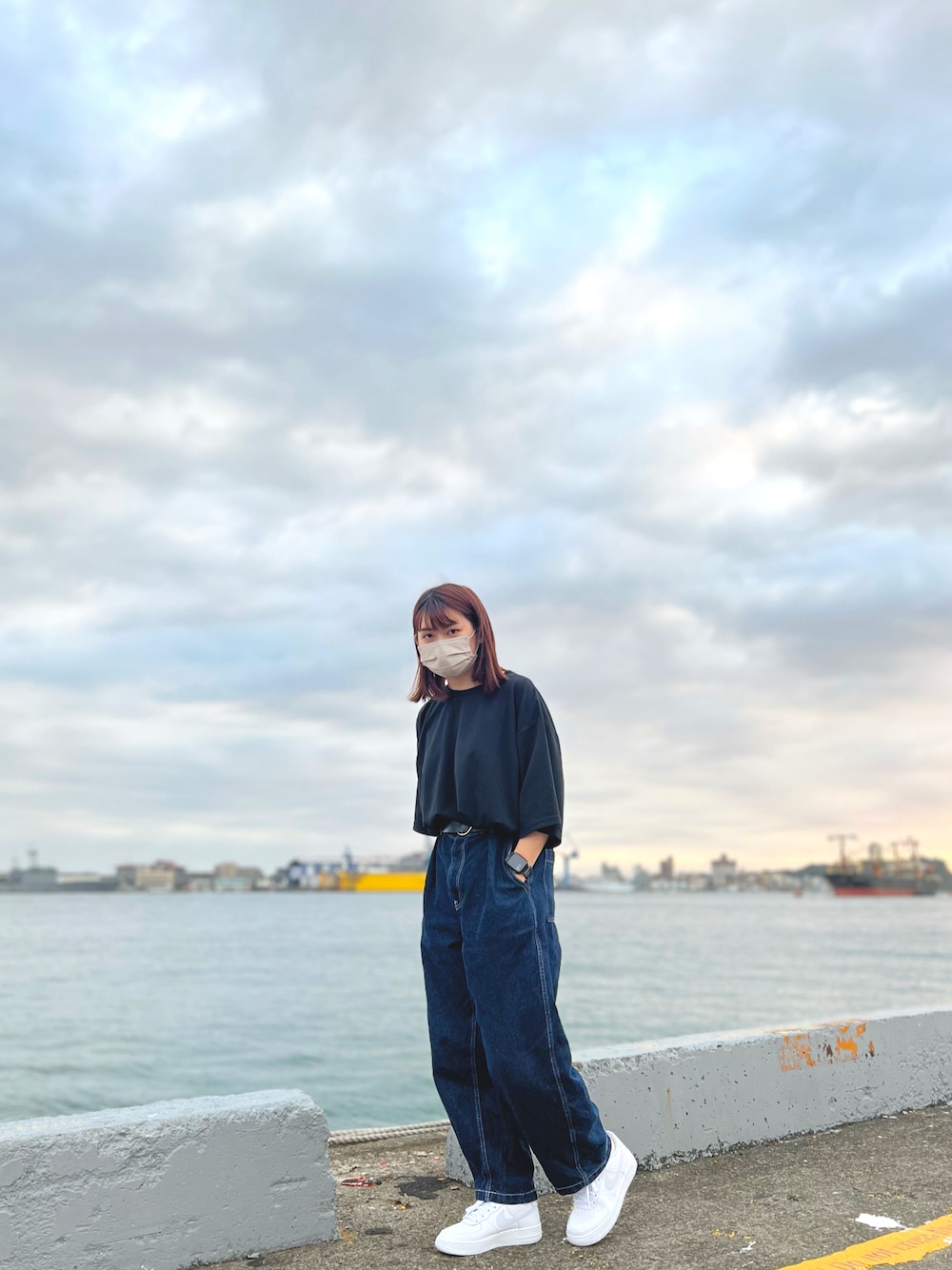 「ootd、GU、NIKE、wisdom、ootdfashion」｜「wisdomのアイテム（Tシャツ/カットソー、ブラック系）」を使った、Hsuanさん（レディース・157cm）の春コーディネートの1枚目の写真