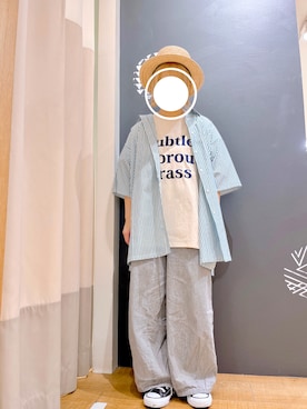 「Samansa Mos2（サマンサ モスモス）のロゴ刺繍Tシャツ（Tシャツ/カットソー）」を使った、ﾓ ﾓ ｺさん（レディース・150cm）の春コーディネート