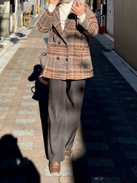 「チェック柄に恋してる」｜「アイテム（チェスターコート）」を使った、anさん（レディース・157cm）の冬コーディネート