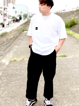 「VANS（バンズ）のVANS ヴァンズ OLD SKOOL DX オールドスクール DX V36CL+ BLACK/WHITE/GUM（スニーカー、ブラック系）」を使った、@takumiさん（メンズ・163cm）の夏コーディネート
