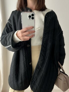 「ご近所コーデ」｜「アイテム（ノーカラージャケット）」を使った、アユ骨格ウェーブさん（レディース・158cm）の冬コーディネート