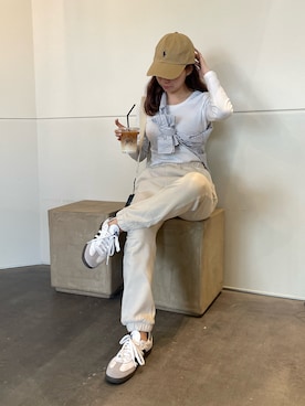「153cm」｜「アイテム（スウェットパンツ）」を使った、Momoさん（レディース・153cm）の春コーディネート