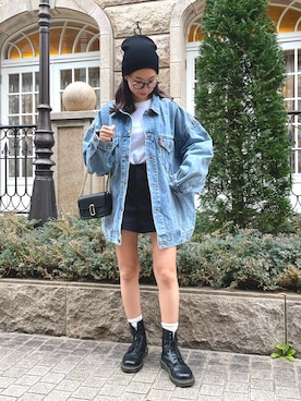 「153cm」｜「アイテム（デニムジャケット）」を使った、Momoさん（レディース・153cm）の冬コーディネート
