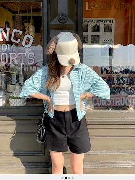 「GRL（グレイル）のチェーンフラップショルダーバッグ（ショルダーバッグ）」を使った、Momoさん（レディース・153cm）の夏コーディネート