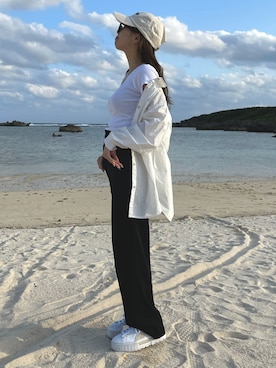 「デニムっていいよね」｜「アイテム（スラックス）」を使った、Momoさん（レディース・153cm）の夏コーディネート