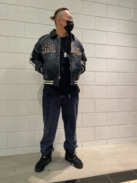 「アイテム（スタジャン）」を使った、れーやさん（メンズ・176cm）の秋コーディネート