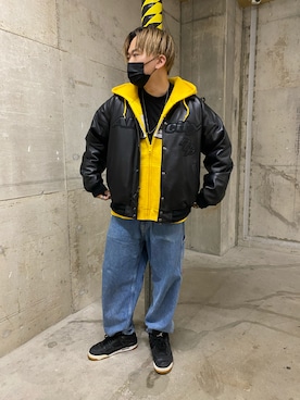 「ジップアップパーカー」｜「アイテム（スタジャン）」を使った、れーやさん（メンズ・176cm）の秋コーディネート